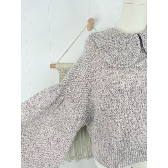 NWT Zara Metallic Knit Peter Pan Collar Sweater Small Purple Balloon Sleeve - Picture 5 of 10